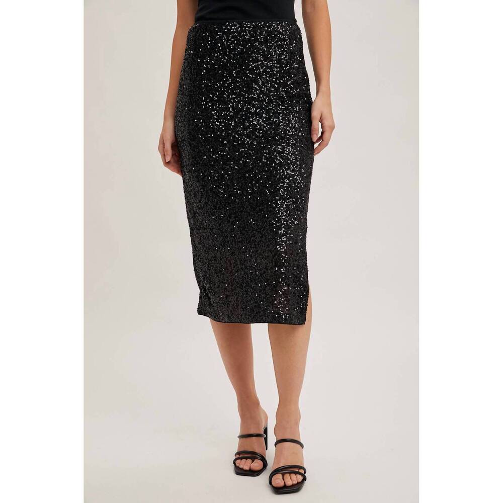 NEW BLUIVY sequin midi skirt in black